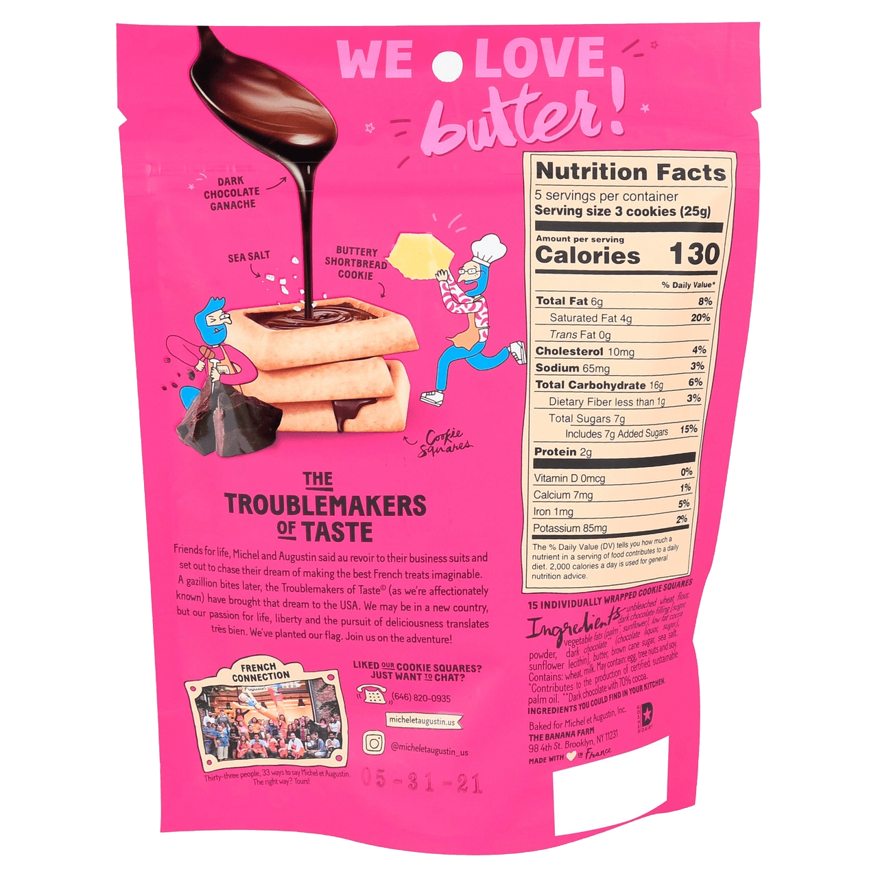 Michel et Augustin Dark Chocolate & Sea Salt Cookie Squares (6 X 4.4 OZ)