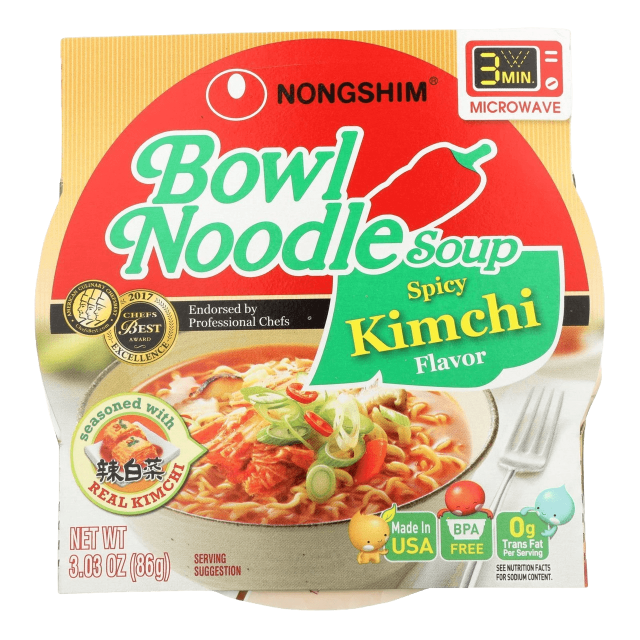 Nongshim Kimchi Noodle Soup Bowl (12x3.03Oz)