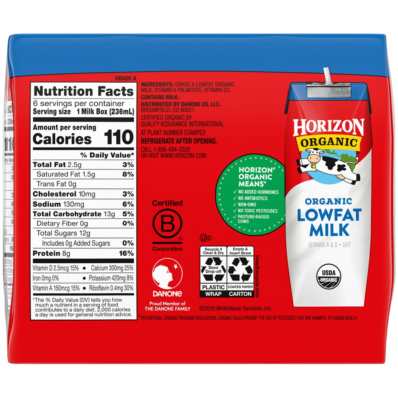 Horizon 1% Plain Low Fat Milk (3 Cases x 6 Pack )