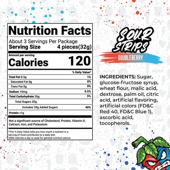 Sour Strips Double Berry (104g) - Gummy Candy