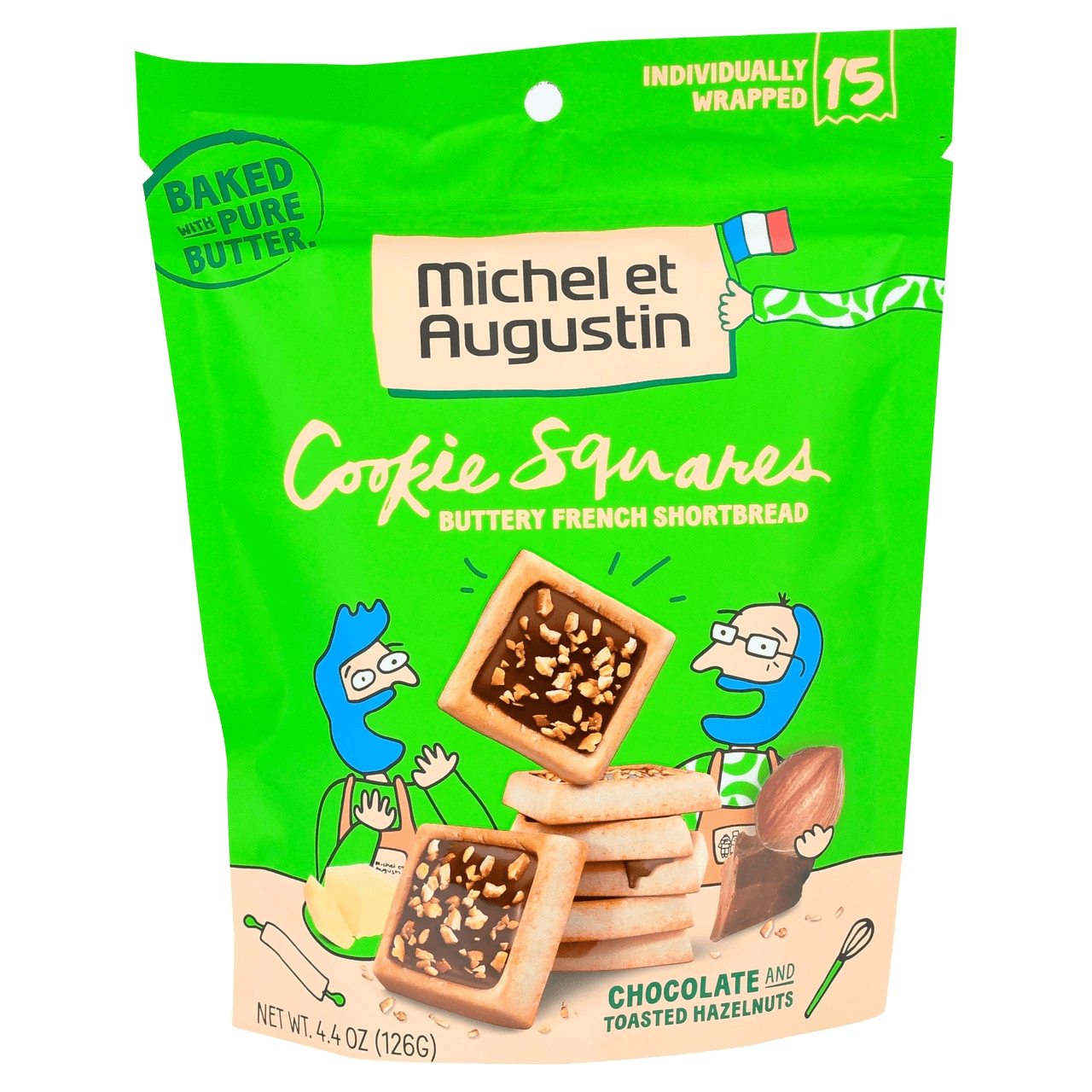 Michel et Augustin Chocolate and Hazelnut Cookie Squares  (6 X 4.9 OZ)