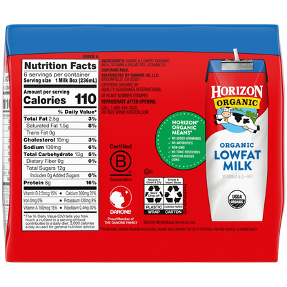 Horizon 1% Plain Low Fat Milk  (3 Cases x 6 Pack )