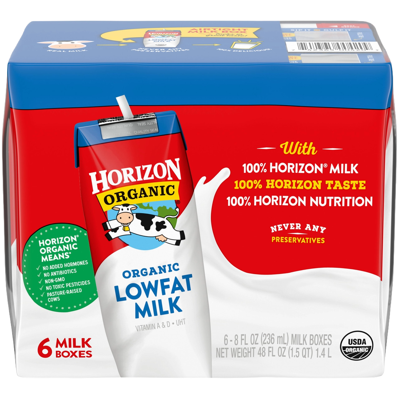 Horizon 1% Plain Low Fat Milk  (3 Cases x 6 Pack )