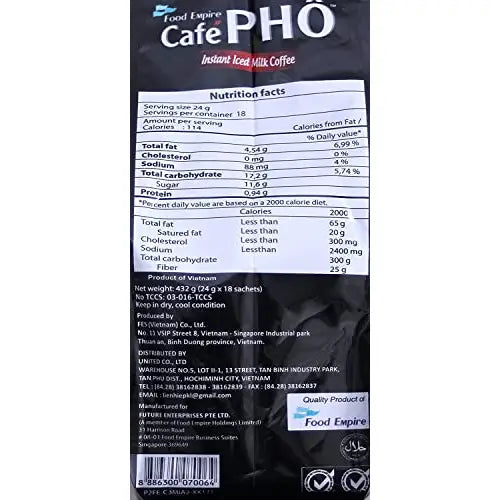 Cafe Pho Vietnamese 3in1 Instant Iced Milk Coffee Bag of 18 Sachets - Coffee