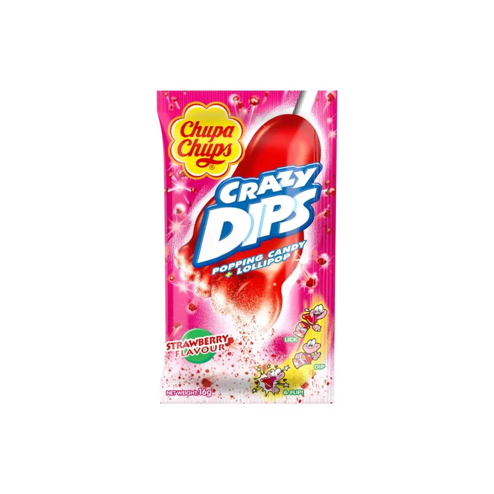 Chupa Chups Crazy Dips Lollipops With Strawberry Taste 14g - Lollipop