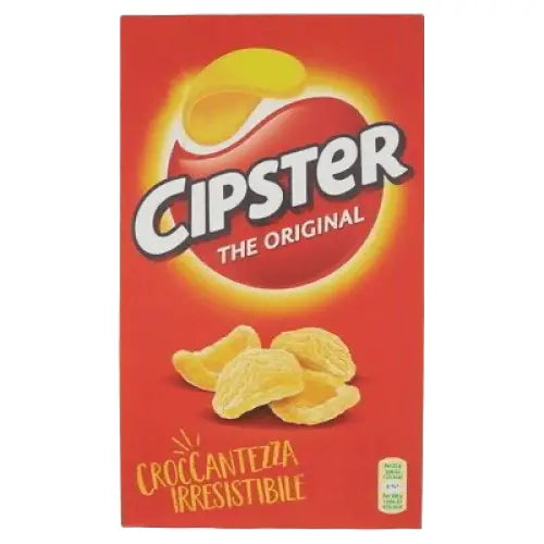 Cipster Original Potato Chips - 65g pack with bold red packaging, showcasing crispy potato chips and tagline 'Croccantezza Irresistibile'.