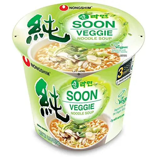 Nongshim Soon Instant Vegan Ramen Noodle Soup Cup 6 Pack Microwaveable Safe Cup Vegan Meatless Ramen